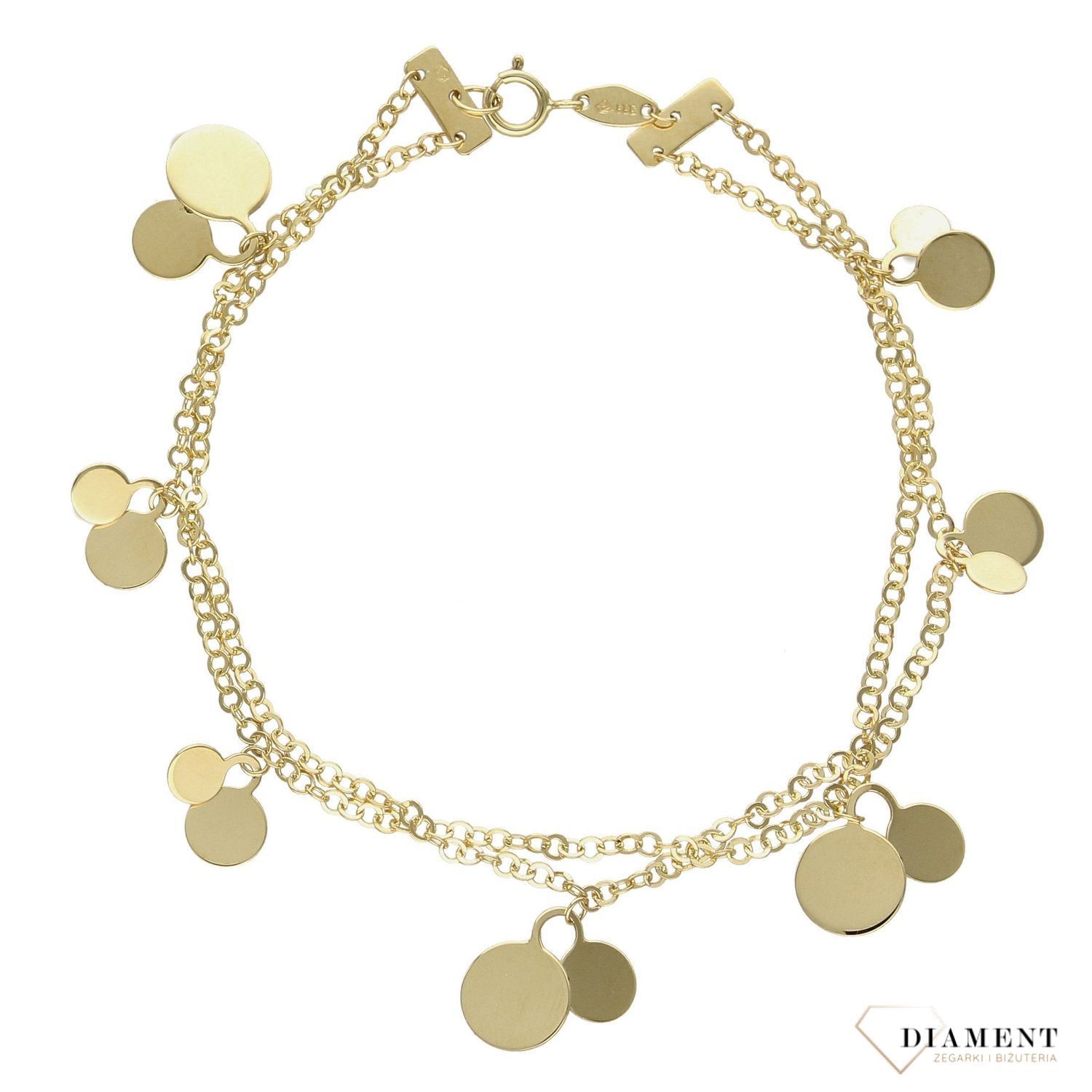 Złota Bransoletka 585 wiszące okrągłe blaszki 'Spotkanie'd (1).jpg